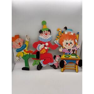 3 vintage 1970’s pressed cardboard clown children nursery wall hangings one rare